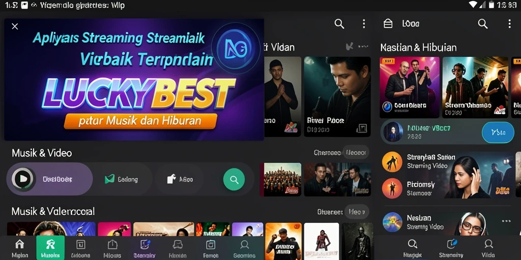 Antarmuka LUCKYBEST yang menarik untuk streaming Musik dan Video.