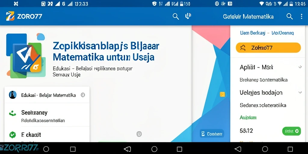 Screenshot antarmuka aplikasi ZORO77 saat belajar matematika.